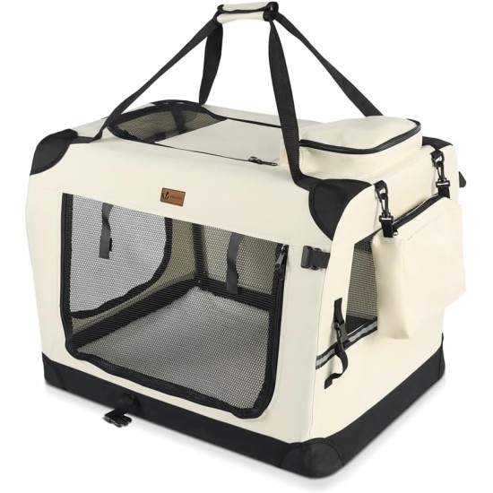 VOUNOT Hundebox faltbar, Transportbox Katze Hunde, Hundetasche, Oxford-Gewebe, Netzstoff, Atmungsaktiv, Transportabel, Metallrahmen, mit Griffen, Taschen, 82x60x60cm XL, Grau VOUNOT Hundebox faltbar, Transportbox Katze Hunde, Hundetasche, Oxford-Gewebe, Netzstoff, Atmungsaktiv, Transportabel, Metallrahmen, mit Griffen, Taschen, 82x60x60cm XL, Grau