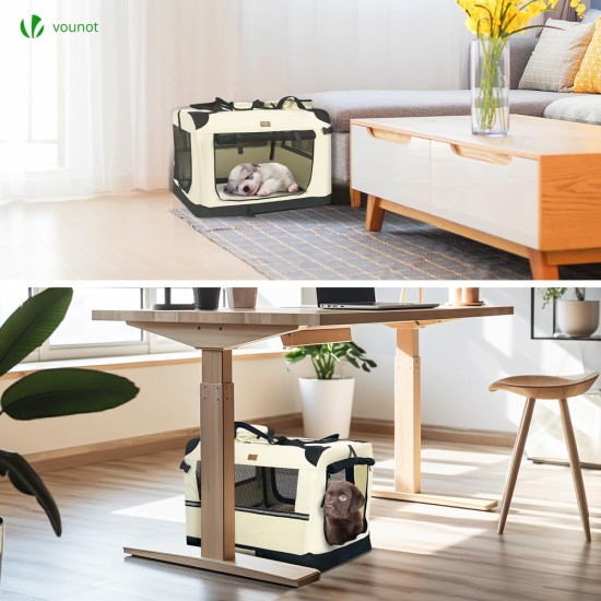 VOUNOT Hundebox faltbar, Transportbox Katze Hunde, Hundetasche, Oxford-Gewebe, Netzstoff, Atmungsaktiv, Transportabel, Metallrahmen, mit Griffen, Taschen, 82x60x60cm XL, Grau VOUNOT Hundebox faltbar, Transportbox Katze Hunde, Hundetasche, Oxford-Gewebe, Netzstoff, Atmungsaktiv, Transportabel, Metallrahmen, mit Griffen, Taschen, 82x60x60cm XL, Grau