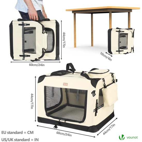 VOUNOT Hundebox faltbar, Transportbox Katze Hunde, Hundetasche, Oxford-Gewebe, Netzstoff, Atmungsaktiv, Transportabel, Metallrahmen, mit Griffen, Taschen, 82x60x60cm XL, Grau VOUNOT Hundebox faltbar, Transportbox Katze Hunde, Hundetasche, Oxford-Gewebe, Netzstoff, Atmungsaktiv, Transportabel, Metallrahmen, mit Griffen, Taschen, 82x60x60cm XL, Grau
