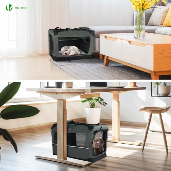 VOUNOT Hundebox faltbar, Transportbox Katze Hunde, Hundetasche, Oxford-Gewebe, Netzstoff, Atmungsaktiv, Transportabel, Metallrahmen, mit Griffen, Taschen, 82x60x60cm XL, Grau VOUNOT Hundebox faltbar, Transportbox Katze Hunde, Hundetasche, Oxford-Gewebe, Netzstoff, Atmungsaktiv, Transportabel, Metallrahmen, mit Griffen, Taschen, 82x60x60cm XL, Grau