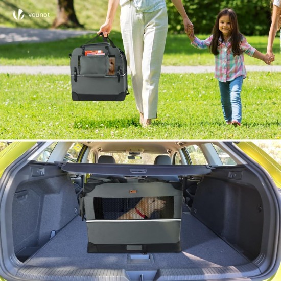 VOUNOT Hundebox faltbar, Transportbox Katze Hunde, Hundetasche, Oxford-Gewebe, Netzstoff, Atmungsaktiv, Transportabel, Metallrahmen, mit Griffen, Taschen, 82x60x60cm XL, Grau VOUNOT Hundebox faltbar, Transportbox Katze Hunde, Hundetasche, Oxford-Gewebe, Netzstoff, Atmungsaktiv, Transportabel, Metallrahmen, mit Griffen, Taschen, 82x60x60cm XL, Grau
