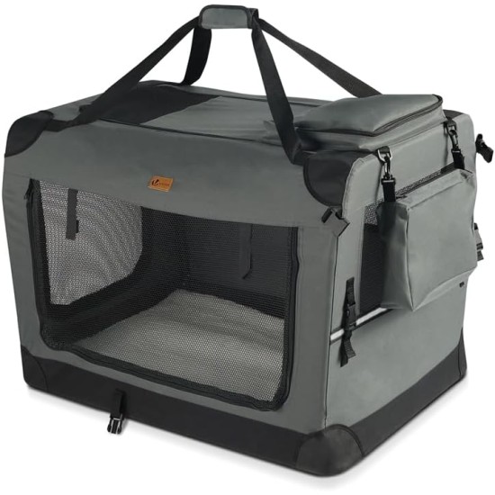 VOUNOT Hundebox faltbar, Transportbox Katze Hunde, Hundetasche, Oxford-Gewebe, Netzstoff, Atmungsaktiv, Transportabel, Metallrahmen, mit Griffen, Taschen, 82x60x60cm XL, Grau VOUNOT Hundebox faltbar, Transportbox Katze Hunde, Hundetasche, Oxford-Gewebe, Netzstoff, Atmungsaktiv, Transportabel, Metallrahmen, mit Griffen, Taschen, 82x60x60cm XL, Grau