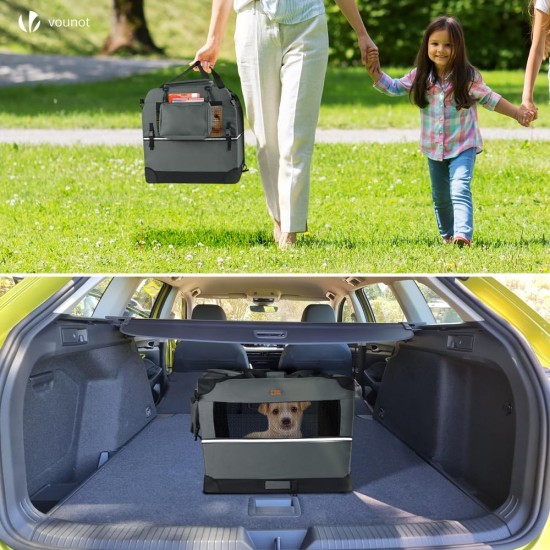 VOUNOT Hundebox faltbar, Transportbox Katze Hunde, Hundetasche, Oxford-Gewebe, Netzstoff, Atmungsaktiv, Transportabel, Metallrahmen, mit Griffen, Taschen, 82x60x60cm XL, Grau VOUNOT Hundebox faltbar, Transportbox Katze Hunde, Hundetasche, Oxford-Gewebe, Netzstoff, Atmungsaktiv, Transportabel, Metallrahmen, mit Griffen, Taschen, 82x60x60cm XL, Grau
