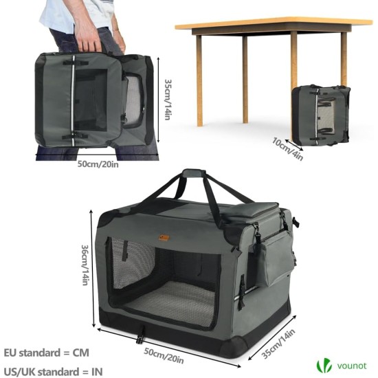 VOUNOT Hundebox faltbar, Transportbox Katze Hunde, Hundetasche, Oxford-Gewebe, Netzstoff, Atmungsaktiv, Transportabel, Metallrahmen, mit Griffen, Taschen, 82x60x60cm XL, Grau VOUNOT Hundebox faltbar, Transportbox Katze Hunde, Hundetasche, Oxford-Gewebe, Netzstoff, Atmungsaktiv, Transportabel, Metallrahmen, mit Griffen, Taschen, 82x60x60cm XL, Grau