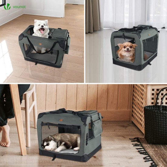VOUNOT Hundebox faltbar, Transportbox Katze Hunde, Hundetasche, Oxford-Gewebe, Netzstoff, Atmungsaktiv, Transportabel, Metallrahmen, mit Griffen, Taschen, 82x60x60cm XL, Grau VOUNOT Hundebox faltbar, Transportbox Katze Hunde, Hundetasche, Oxford-Gewebe, Netzstoff, Atmungsaktiv, Transportabel, Metallrahmen, mit Griffen, Taschen, 82x60x60cm XL, Grau