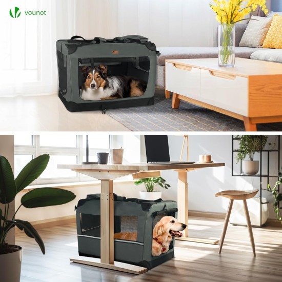 VOUNOT Hundebox faltbar, Transportbox Katze Hunde, Hundetasche, Oxford-Gewebe, Netzstoff, Atmungsaktiv, Transportabel, Metallrahmen, mit Griffen, Taschen, 82x60x60cm XL, Grau VOUNOT Hundebox faltbar, Transportbox Katze Hunde, Hundetasche, Oxford-Gewebe, Netzstoff, Atmungsaktiv, Transportabel, Metallrahmen, mit Griffen, Taschen, 82x60x60cm XL, Grau