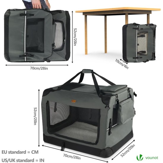 VOUNOT Hundebox faltbar, Transportbox Katze Hunde, Hundetasche, Oxford-Gewebe, Netzstoff, Atmungsaktiv, Transportabel, Metallrahmen, mit Griffen, Taschen, 82x60x60cm XL, Grau VOUNOT Hundebox faltbar, Transportbox Katze Hunde, Hundetasche, Oxford-Gewebe, Netzstoff, Atmungsaktiv, Transportabel, Metallrahmen, mit Griffen, Taschen, 82x60x60cm XL, Grau