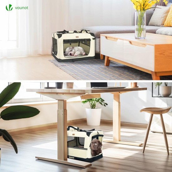 VOUNOT Hundebox faltbar, Transportbox Katze Hunde, Hundetasche, Oxford-Gewebe, Netzstoff, Atmungsaktiv, Transportabel, Metallrahmen, mit Griffen, Taschen, 82x60x60cm XL, Grau VOUNOT Hundebox faltbar, Transportbox Katze Hunde, Hundetasche, Oxford-Gewebe, Netzstoff, Atmungsaktiv, Transportabel, Metallrahmen, mit Griffen, Taschen, 82x60x60cm XL, Grau