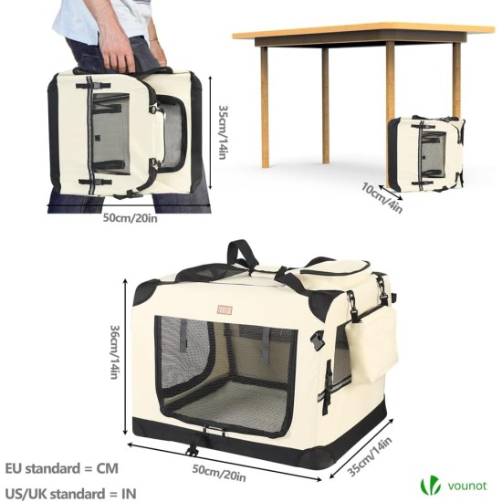 VOUNOT Hundebox faltbar, Transportbox Katze Hunde, Hundetasche, Oxford-Gewebe, Netzstoff, Atmungsaktiv, Transportabel, Metallrahmen, mit Griffen, Taschen, 82x60x60cm XL, Grau VOUNOT Hundebox faltbar, Transportbox Katze Hunde, Hundetasche, Oxford-Gewebe, Netzstoff, Atmungsaktiv, Transportabel, Metallrahmen, mit Griffen, Taschen, 82x60x60cm XL, Grau