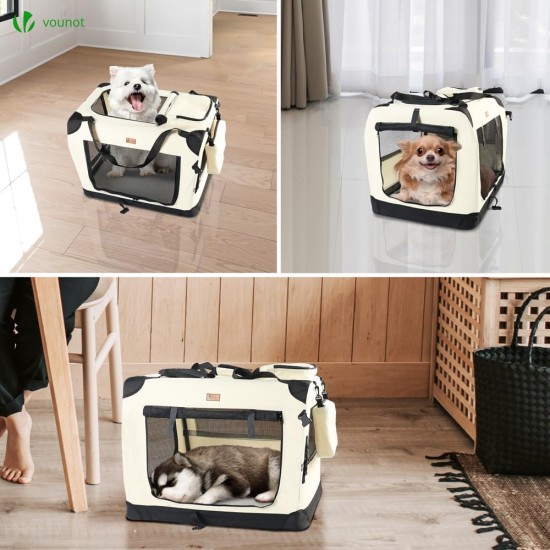 VOUNOT Hundebox faltbar, Transportbox Katze Hunde, Hundetasche, Oxford-Gewebe, Netzstoff, Atmungsaktiv, Transportabel, Metallrahmen, mit Griffen, Taschen, 82x60x60cm XL, Grau VOUNOT Hundebox faltbar, Transportbox Katze Hunde, Hundetasche, Oxford-Gewebe, Netzstoff, Atmungsaktiv, Transportabel, Metallrahmen, mit Griffen, Taschen, 82x60x60cm XL, Grau