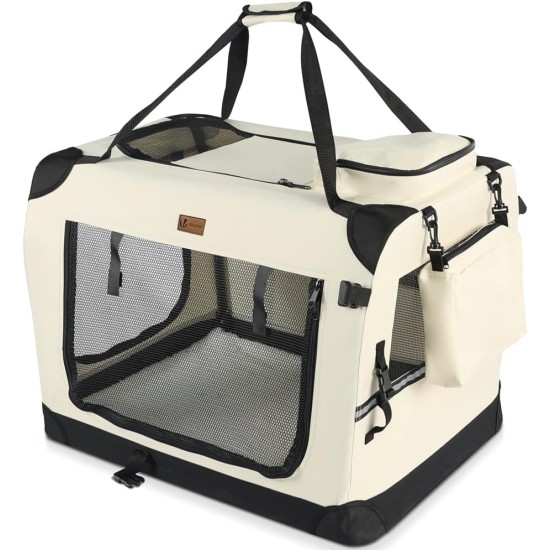 VOUNOT Hundebox faltbar, Transportbox Katze Hunde, Hundetasche, Oxford-Gewebe, Netzstoff, Atmungsaktiv, Transportabel, Metallrahmen, mit Griffen, Taschen, 82x60x60cm XL, Grau VOUNOT Hundebox faltbar, Transportbox Katze Hunde, Hundetasche, Oxford-Gewebe, Netzstoff, Atmungsaktiv, Transportabel, Metallrahmen, mit Griffen, Taschen, 82x60x60cm XL, Grau