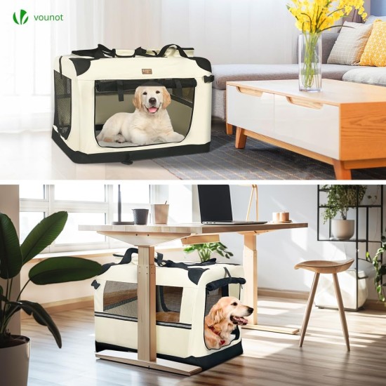 VOUNOT Hundebox faltbar, Transportbox Katze Hunde, Hundetasche, Oxford-Gewebe, Netzstoff, Atmungsaktiv, Transportabel, Metallrahmen, mit Griffen, Taschen, 82x60x60cm XL, Grau VOUNOT Hundebox faltbar, Transportbox Katze Hunde, Hundetasche, Oxford-Gewebe, Netzstoff, Atmungsaktiv, Transportabel, Metallrahmen, mit Griffen, Taschen, 82x60x60cm XL, Grau