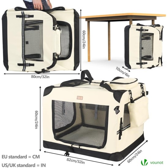 VOUNOT Hundebox faltbar, Transportbox Katze Hunde, Hundetasche, Oxford-Gewebe, Netzstoff, Atmungsaktiv, Transportabel, Metallrahmen, mit Griffen, Taschen, 82x60x60cm XL, Grau VOUNOT Hundebox faltbar, Transportbox Katze Hunde, Hundetasche, Oxford-Gewebe, Netzstoff, Atmungsaktiv, Transportabel, Metallrahmen, mit Griffen, Taschen, 82x60x60cm XL, Grau