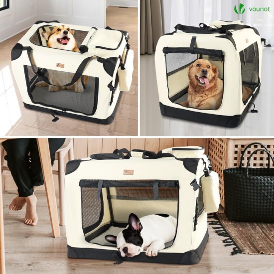 VOUNOT Hundebox faltbar, Transportbox Katze Hunde, Hundetasche, Oxford-Gewebe, Netzstoff, Atmungsaktiv, Transportabel, Metallrahmen, mit Griffen, Taschen, 82x60x60cm XL, Grau VOUNOT Hundebox faltbar, Transportbox Katze Hunde, Hundetasche, Oxford-Gewebe, Netzstoff, Atmungsaktiv, Transportabel, Metallrahmen, mit Griffen, Taschen, 82x60x60cm XL, Grau