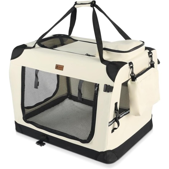 VOUNOT Hundebox faltbar, Transportbox Katze Hunde, Hundetasche, Oxford-Gewebe, Netzstoff, Atmungsaktiv, Transportabel, Metallrahmen, mit Griffen, Taschen, 82x60x60cm XL, Grau VOUNOT Hundebox faltbar, Transportbox Katze Hunde, Hundetasche, Oxford-Gewebe, Netzstoff, Atmungsaktiv, Transportabel, Metallrahmen, mit Griffen, Taschen, 82x60x60cm XL, Grau