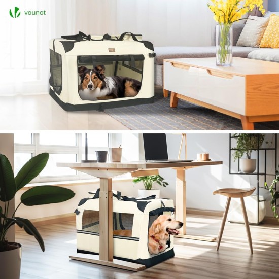 VOUNOT Hundebox faltbar, Transportbox Katze Hunde, Hundetasche, Oxford-Gewebe, Netzstoff, Atmungsaktiv, Transportabel, Metallrahmen, mit Griffen, Taschen, 82x60x60cm XL, Grau VOUNOT Hundebox faltbar, Transportbox Katze Hunde, Hundetasche, Oxford-Gewebe, Netzstoff, Atmungsaktiv, Transportabel, Metallrahmen, mit Griffen, Taschen, 82x60x60cm XL, Grau