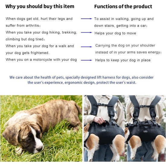 Wakytu Dog Lifting Harness for Large Dogs, Emergency Backpack, Dog Carry Bag for Disabled, Joint Injuries, Older Dogs Up and Down Stairs, Cars Dog Sling (66-88 lbs) Wakytu Dog Lifting Harness for Large Dogs, Emergency Backpack, Dog Carry Bag for Disabled, Joint Injuries, Older Dogs Up and Down Stairs, Cars Dog Sling (66-88 lbs)