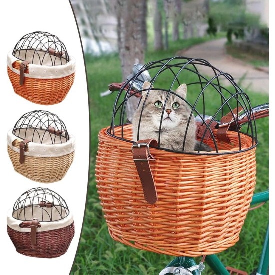 Wicker Pet Carrier Bicycle Basket, Wicker Bike Basket for Small Dogs Cats Pet Carrier Bicycle Front Basket with Wire Mesh Cover Wicker Pet Carrier Bicycle Basket, Wicker Bike Basket for Small Dogs Cats Pet Carrier Bicycle Front Basket with Wire Mesh Cover