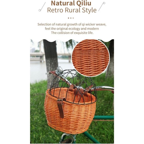 Wicker Pet Carrier Bicycle Basket, Wicker Bike Basket for Small Dogs Cats Pet Carrier Bicycle Front Basket with Wire Mesh Cover Wicker Pet Carrier Bicycle Basket, Wicker Bike Basket for Small Dogs Cats Pet Carrier Bicycle Front Basket with Wire Mesh Cover
