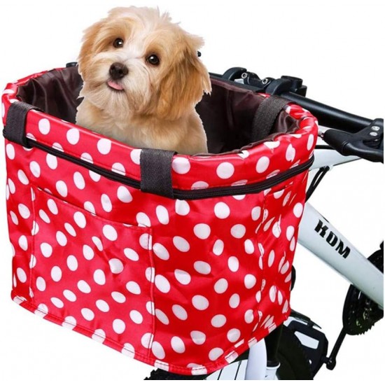 XIZHI Dog Bicycle Basket with Reflective Strips, Multipurpose Bicycle Handlebar Front Waterproof Foldable Removable for Small Dogs and Cats Happy Travel with Your Pet