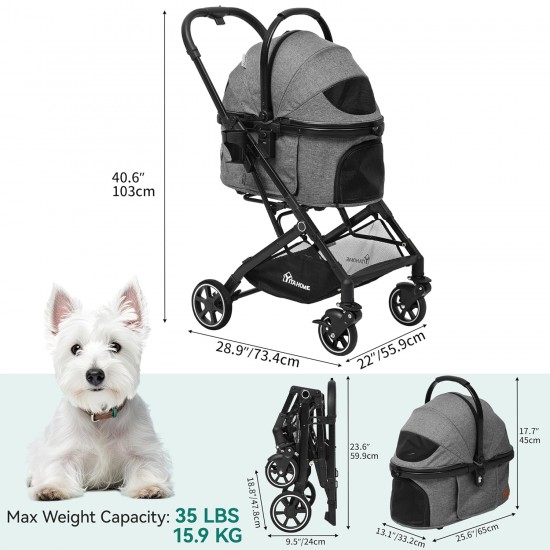 YITAHOME Dog Pram 3-in-1 Dog Buggy up to 15.9 kg, Foldable, Dog Pram for Small Dogs, Dog Buggy, Cat Pram, Foldable Dog Pram, Portable Pushchair (Grey) YITAHOME Dog Pram 3-in-1 Dog Buggy up to 15.9 kg, Foldable, Dog Pram for Small Dogs, Dog Buggy, Cat Pram, Foldable Dog Pram, Portable Pushchair (Grey)