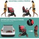 YITAHOME Dog Pram Dog Buggy Foldable for Dogs and Cats up to 22 kg Cat Buggy with 360° Rotating Wheels, Carry Bag, Cushion Mesh Windows Doors Cat Pram with Storage Basket Buggy (Red)