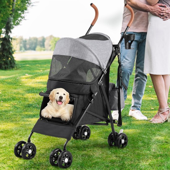 YITAHOME Dog Pram Pets Buggy up to 11.3 kg, Dog Buggy with Mesh Windows & Drink Holder & Storage Basket & Carry Bag, Cat Buggy for Small Dogs Cats (Grey Black) YITAHOME Dog Pram Pets Buggy up to 11.3 kg, Dog Buggy with Mesh Windows & Drink Holder & Storage Basket & Carry Bag, Cat Buggy for Small Dogs Cats (Grey Black)