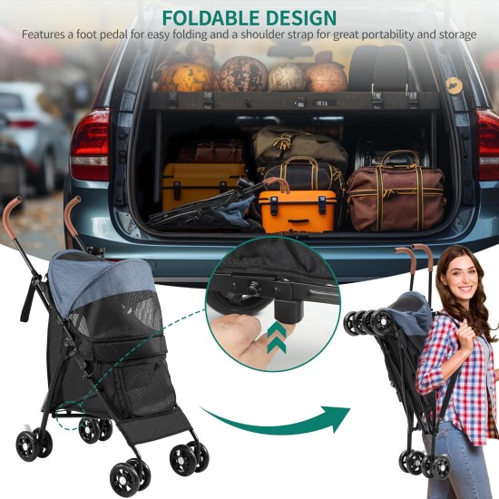 YITAHOME Dog Pram Pets Buggy up to 11.3 kg, Dog Buggy with Mesh Windows & Drink Holder & Storage Basket & Carry Bag, Cat Buggy for Small Dogs Cats (Grey Black) YITAHOME Dog Pram Pets Buggy up to 11.3 kg, Dog Buggy with Mesh Windows & Drink Holder & Storage Basket & Carry Bag, Cat Buggy for Small Dogs Cats (Grey Black)