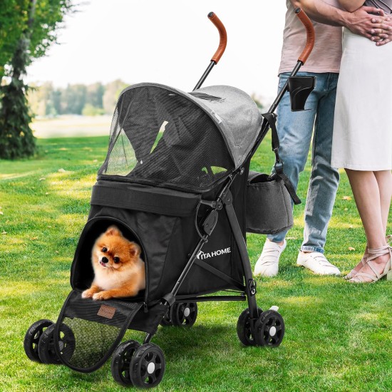 YITAHOME Dog Pram Pets Buggy up to 11.3 kg, Dog Buggy with Mesh Windows & Drink Holder & Storage Basket & Carry Bag, Cat Buggy for Small Dogs Cats (Grey Black) YITAHOME Dog Pram Pets Buggy up to 11.3 kg, Dog Buggy with Mesh Windows & Drink Holder & Storage Basket & Carry Bag, Cat Buggy for Small Dogs Cats (Grey Black)