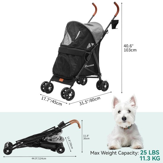 YITAHOME Dog Pram Pets Buggy up to 11.3 kg, Dog Buggy with Mesh Windows & Drink Holder & Storage Basket & Carry Bag, Cat Buggy for Small Dogs Cats (Grey Black) YITAHOME Dog Pram Pets Buggy up to 11.3 kg, Dog Buggy with Mesh Windows & Drink Holder & Storage Basket & Carry Bag, Cat Buggy for Small Dogs Cats (Grey Black)