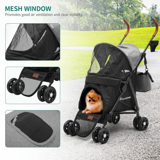 YITAHOME Dog Pram Pets Buggy up to 11.3 kg, Dog Buggy with Mesh Windows & Drink Holder & Storage Basket & Carry Bag, Cat Buggy for Small Dogs Cats (Grey Black) YITAHOME Dog Pram Pets Buggy up to 11.3 kg, Dog Buggy with Mesh Windows & Drink Holder & Storage Basket & Carry Bag, Cat Buggy for Small Dogs Cats (Grey Black)