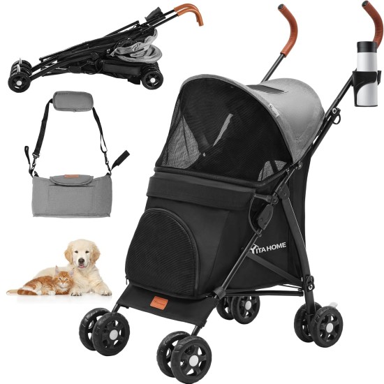 YITAHOME Dog Pram Pets Buggy up to 11.3 kg, Dog Buggy with Mesh Windows & Drink Holder & Storage Basket & Carry Bag, Cat Buggy for Small Dogs Cats (Grey Black) YITAHOME Dog Pram Pets Buggy up to 11.3 kg, Dog Buggy with Mesh Windows & Drink Holder & Storage Basket & Carry Bag, Cat Buggy for Small Dogs Cats (Grey Black)