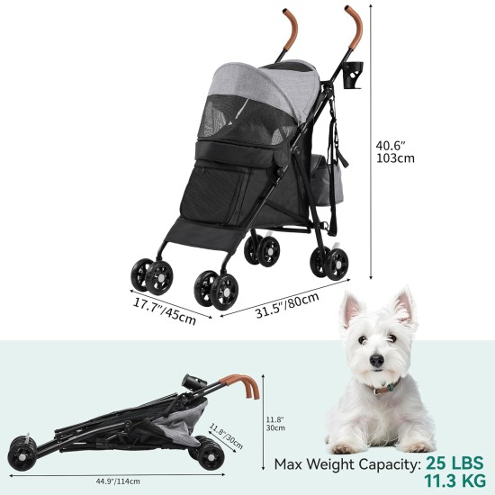 YITAHOME Dog Pram Pets Buggy up to 11.3 kg, Dog Buggy with Mesh Windows & Drink Holder & Storage Basket & Carry Bag, Cat Buggy for Small Dogs Cats (Grey Black) YITAHOME Dog Pram Pets Buggy up to 11.3 kg, Dog Buggy with Mesh Windows & Drink Holder & Storage Basket & Carry Bag, Cat Buggy for Small Dogs Cats (Grey Black)