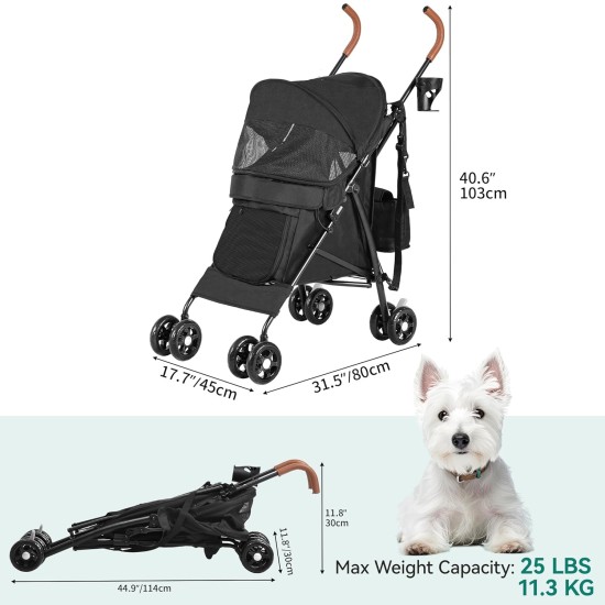 YITAHOME Dog Pram Pets Buggy up to 11.3 kg, Dog Buggy with Mesh Windows & Drink Holder & Storage Basket & Carry Bag, Cat Buggy for Small Dogs Cats (Grey Black) YITAHOME Dog Pram Pets Buggy up to 11.3 kg, Dog Buggy with Mesh Windows & Drink Holder & Storage Basket & Carry Bag, Cat Buggy for Small Dogs Cats (Grey Black)