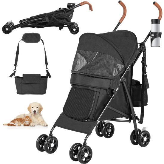 YITAHOME Dog Pram Pets Buggy up to 11.3 kg, Dog Buggy with Mesh Windows & Drink Holder & Storage Basket & Carry Bag, Cat Buggy for Small Dogs Cats (Grey Black) YITAHOME Dog Pram Pets Buggy up to 11.3 kg, Dog Buggy with Mesh Windows & Drink Holder & Storage Basket & Carry Bag, Cat Buggy for Small Dogs Cats (Grey Black)