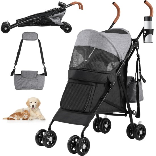 YITAHOME Dog Pram Pets Buggy up to 11.3 kg, Dog Buggy with Mesh Windows & Drink Holder & Storage Basket & Carry Bag, Cat Buggy for Small Dogs Cats (Grey Black) YITAHOME Dog Pram Pets Buggy up to 11.3 kg, Dog Buggy with Mesh Windows & Drink Holder & Storage Basket & Carry Bag, Cat Buggy for Small Dogs Cats (Grey Black)