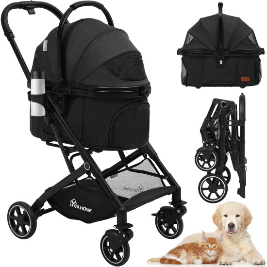 YITAHOME Dog Pram for Small Dogs, 3-in-1 Dog Buggy up to 15.9 kg, Foldable, Dog Buggy Small Dogs, Dog Buggy, Cat Pram, Foldable Dog Pram, Portable Pushchair (Black) YITAHOME Dog Pram for Small Dogs, 3-in-1 Dog Buggy up to 15.9 kg, Foldable, Dog Buggy Small Dogs, Dog Buggy, Cat Pram, Foldable Dog Pram, Portable Pushchair (Black)