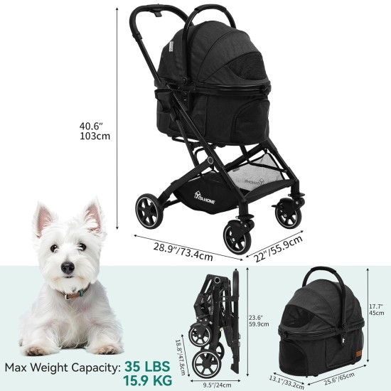 YITAHOME Dog Pram for Small Dogs, 3-in-1 Dog Buggy up to 15.9 kg, Foldable, Dog Buggy Small Dogs, Dog Buggy, Cat Pram, Foldable Dog Pram, Portable Pushchair (Black) YITAHOME Dog Pram for Small Dogs, 3-in-1 Dog Buggy up to 15.9 kg, Foldable, Dog Buggy Small Dogs, Dog Buggy, Cat Pram, Foldable Dog Pram, Portable Pushchair (Black)