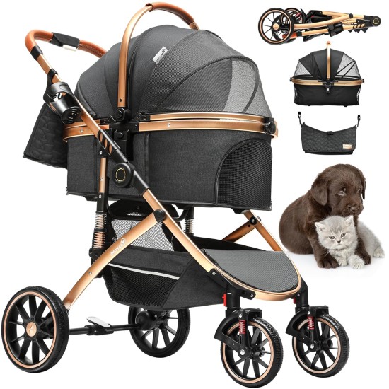 YITAHOME Dog Pram for Small Dogs, Dog Pram 3-in-1 Dog Buggy up to 20 kg, Foldable, Dog Buggy Small Dogs, Dog Buggy, Cat Pram, Foldable Dog Pushchair, 80 x 59 x 101 cm (Black) YITAHOME Dog Pram for Small Dogs, Dog Pram 3-in-1 Dog Buggy up to 20 kg, Foldable, Dog Buggy Small Dogs, Dog Buggy, Cat Pram, Foldable Dog Pushchair, 80 x 59 x 101 cm (Black)