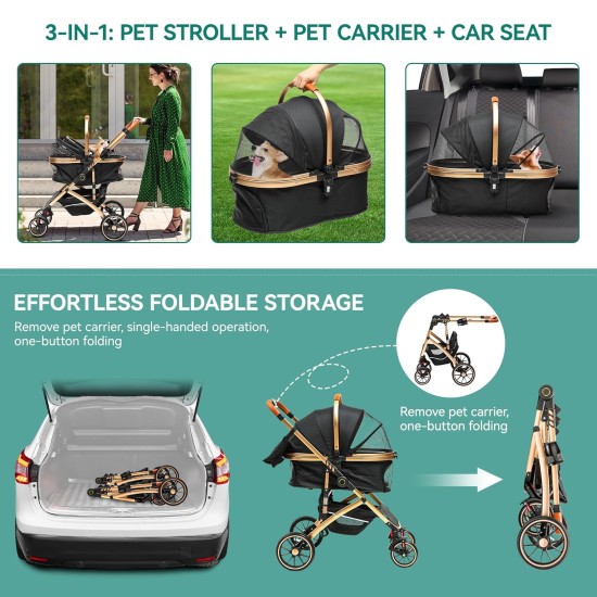 YITAHOME Dog Pram for Small Dogs, Dog Pram 3-in-1 Dog Buggy up to 20 kg, Foldable, Dog Buggy Small Dogs, Dog Buggy, Cat Pram, Foldable Dog Pushchair, 80 x 59 x 101 cm (Black) YITAHOME Dog Pram for Small Dogs, Dog Pram 3-in-1 Dog Buggy up to 20 kg, Foldable, Dog Buggy Small Dogs, Dog Buggy, Cat Pram, Foldable Dog Pushchair, 80 x 59 x 101 cm (Black)