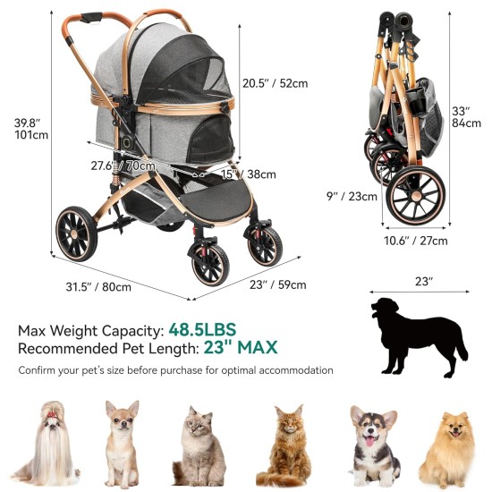 YITAHOME Dog Pram for Small Dogs, Dog Pram 3-in-1 Dog Buggy up to 20 kg, Foldable, Dog Buggy Small Dogs, Dog Buggy, Cat Pram, Foldable Dog Pushchair, 80 x 59 x 101 cm (Black) YITAHOME Dog Pram for Small Dogs, Dog Pram 3-in-1 Dog Buggy up to 20 kg, Foldable, Dog Buggy Small Dogs, Dog Buggy, Cat Pram, Foldable Dog Pushchair, 80 x 59 x 101 cm (Black)