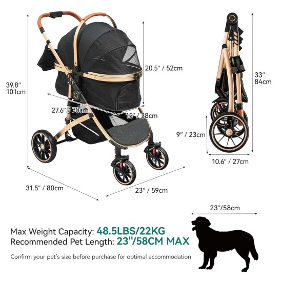 YITAHOME Dog Pram for Small Dogs, Dog Pram 3-in-1 Dog Buggy up to 20 kg, Foldable, Dog Buggy Small Dogs, Dog Buggy, Cat Pram, Foldable Dog Pushchair, 80 x 59 x 101 cm (Black) YITAHOME Dog Pram for Small Dogs, Dog Pram 3-in-1 Dog Buggy up to 20 kg, Foldable, Dog Buggy Small Dogs, Dog Buggy, Cat Pram, Foldable Dog Pushchair, 80 x 59 x 101 cm (Black)