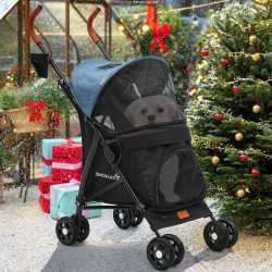 YITAHOME Dog Pram up to 11.3 kg, Portable Dog Buggy, Foldable Pet Buggy with Mesh Windows, Jogger Cat Buggy for Small Dogs, Cats, Pet Pram (Blue Black)