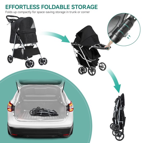 YITAHOME Dog Pushchair Pets Buggy up to 15 kg, Dog Buggy with Mesh Windows & Drink Holder & Storage Basket, Cat Buggy for Small Dogs Cats (Black) YITAHOME Dog Pushchair Pets Buggy up to 15 kg, Dog Buggy with Mesh Windows & Drink Holder & Storage Basket, Cat Buggy for Small Dogs Cats (Black)
