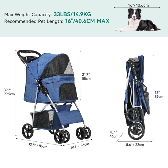 YITAHOME Dog Pushchair Pets Buggy up to 15 kg, Dog Buggy with Mesh Windows & Drink Holder & Storage Basket, Cat Buggy for Small Dogs Cats (Black) YITAHOME Dog Pushchair Pets Buggy up to 15 kg, Dog Buggy with Mesh Windows & Drink Holder & Storage Basket, Cat Buggy for Small Dogs Cats (Black)