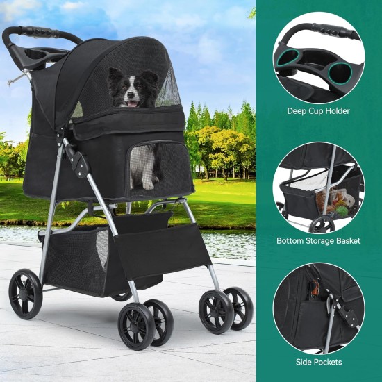 YITAHOME Dog Pushchair Pets Buggy up to 15 kg, Dog Buggy with Mesh Windows & Drink Holder & Storage Basket, Cat Buggy for Small Dogs Cats (Black) YITAHOME Dog Pushchair Pets Buggy up to 15 kg, Dog Buggy with Mesh Windows & Drink Holder & Storage Basket, Cat Buggy for Small Dogs Cats (Black)