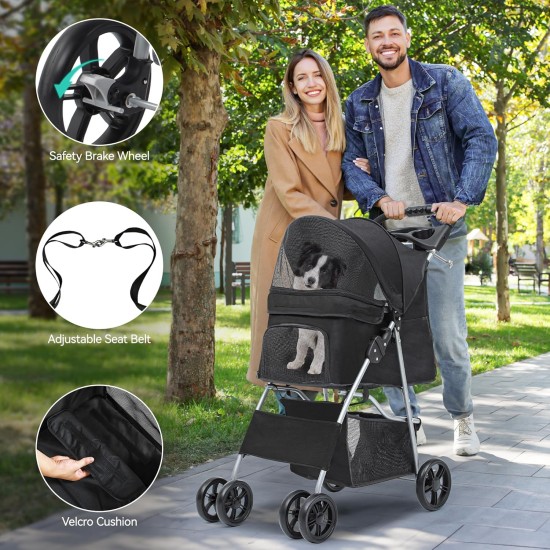 YITAHOME Dog Pushchair Pets Buggy up to 15 kg, Dog Buggy with Mesh Windows & Drink Holder & Storage Basket, Cat Buggy for Small Dogs Cats (Black) YITAHOME Dog Pushchair Pets Buggy up to 15 kg, Dog Buggy with Mesh Windows & Drink Holder & Storage Basket, Cat Buggy for Small Dogs Cats (Black)