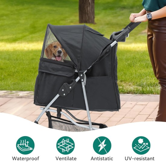 YITAHOME Dog Pushchair Pets Buggy up to 15 kg, Dog Buggy with Mesh Windows & Drink Holder & Storage Basket, Cat Buggy for Small Dogs Cats (Black) YITAHOME Dog Pushchair Pets Buggy up to 15 kg, Dog Buggy with Mesh Windows & Drink Holder & Storage Basket, Cat Buggy for Small Dogs Cats (Black)
