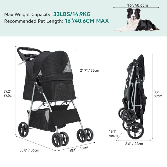 YITAHOME Dog Pushchair Pets Buggy up to 15 kg, Dog Buggy with Mesh Windows & Drink Holder & Storage Basket, Cat Buggy for Small Dogs Cats (Black) YITAHOME Dog Pushchair Pets Buggy up to 15 kg, Dog Buggy with Mesh Windows & Drink Holder & Storage Basket, Cat Buggy for Small Dogs Cats (Black)