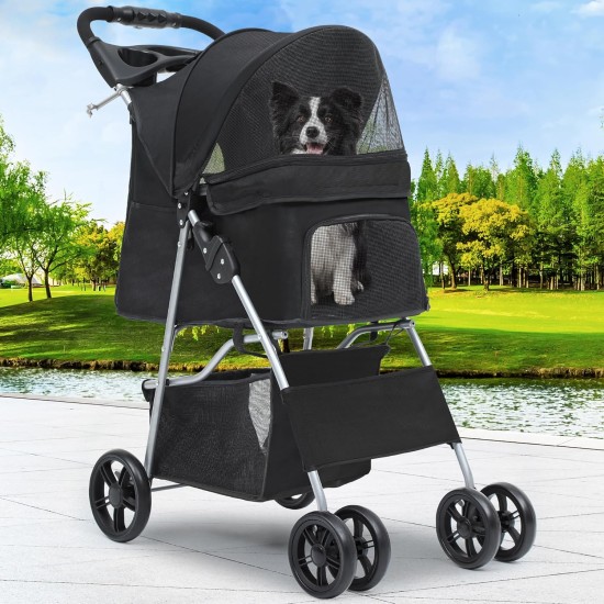 YITAHOME Dog Pushchair Pets Buggy up to 15 kg, Dog Buggy with Mesh Windows & Drink Holder & Storage Basket, Cat Buggy for Small Dogs Cats (Black) YITAHOME Dog Pushchair Pets Buggy up to 15 kg, Dog Buggy with Mesh Windows & Drink Holder & Storage Basket, Cat Buggy for Small Dogs Cats (Black)